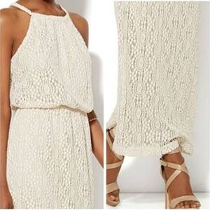 Sharagano Cream Crochet Halter Maxi Dress